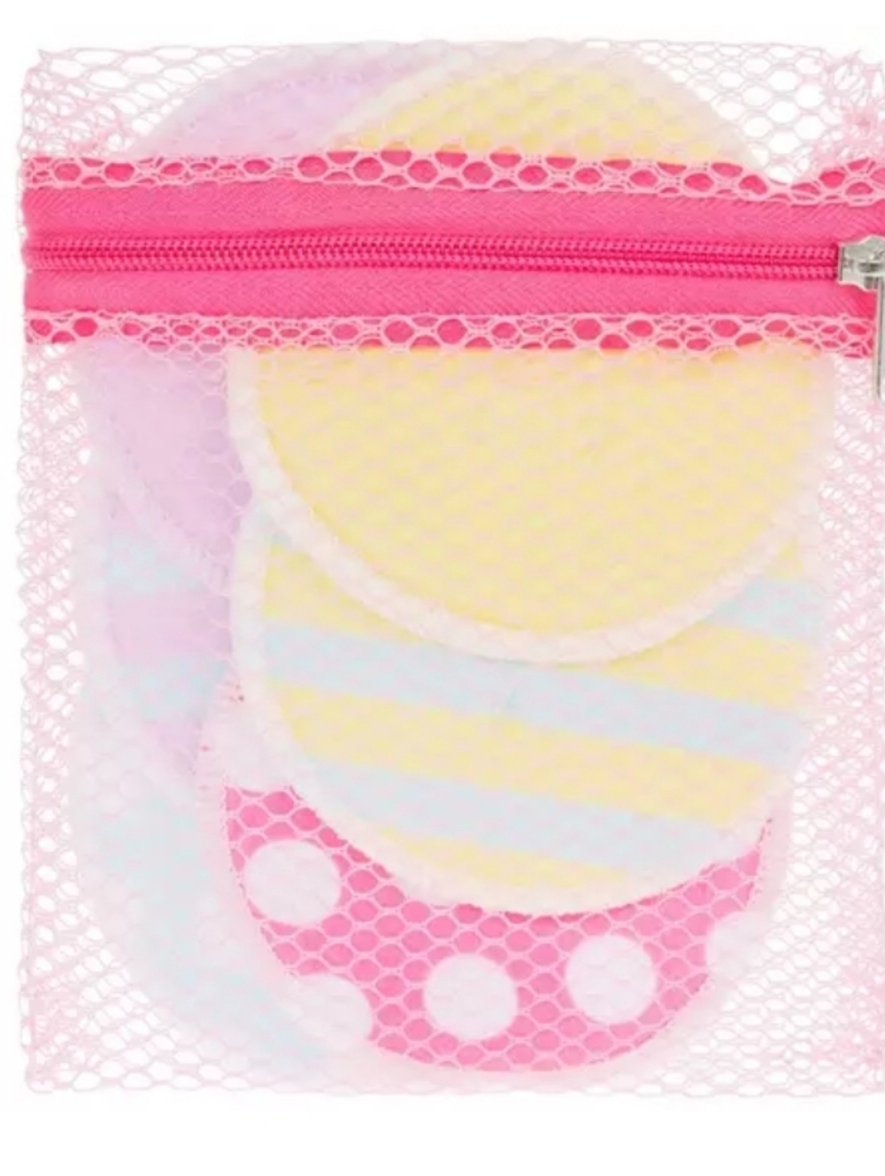 Pink Mesh Pouch with Pastel Stripe and Polka Dot Reusable Rounds